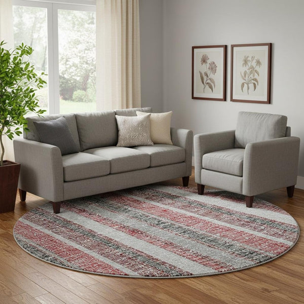 HomeRoots 8' X 10' Burgundy & Gray Striped Washable Area Rug - UV Protected, Kid & Pet Friendly, Stylish Decor 718591