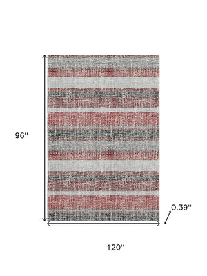 HomeRoots 9' X 12' Striped Burgundy and Gray Area Rug - Washable, Stain Resistant, UV Protected for Home Style 718592
