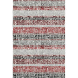 HomeRoots 10' Burgundy and Gray Striped Washable Area Rug with UV Protection - Ideal for Homes with Kids & Pets! 718593