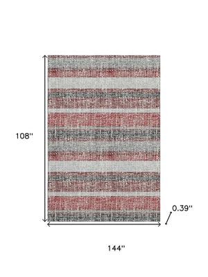 HomeRoots 10' Burgundy and Gray Striped Washable Area Rug with UV Protection - Ideal for Homes with Kids & Pets! 718593