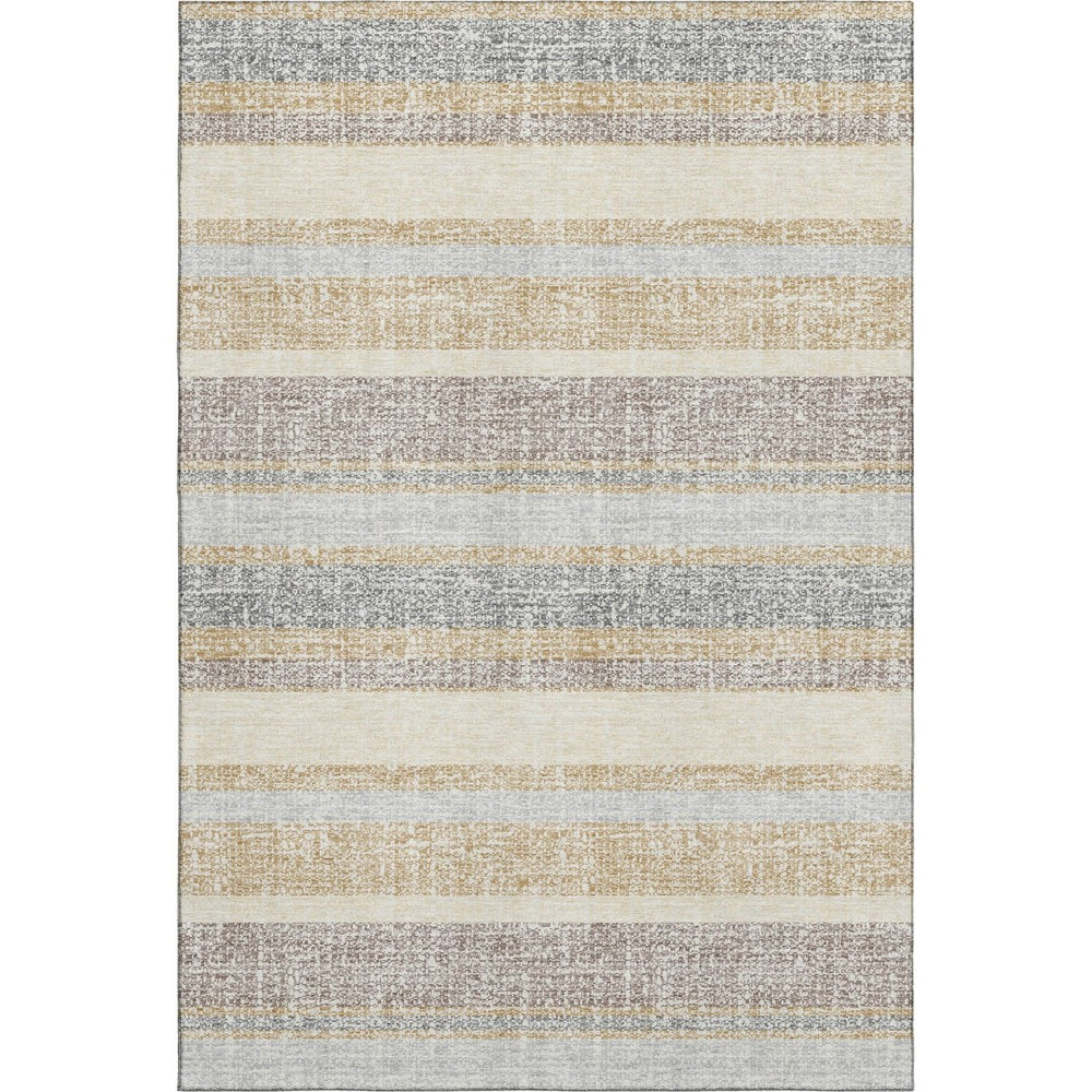 HomeRoots 5' X 8' Gold And Beige Striped Area Rug - Stain Resistant, UV Protected, Washable for Easy Care 718595