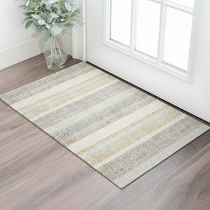 HomeRoots 5' X 8' Gold And Beige Striped Area Rug - Stain Resistant, UV Protected, Washable for Easy Care 718595