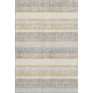 HomeRoots 8' Gold and Beige Striped Washable Round Rug – Durable, UV-Protected, Ideal for High-Traffic Areas 718596