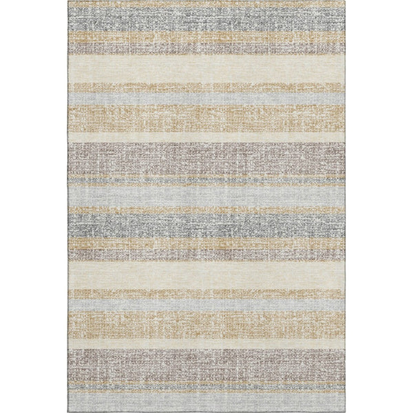 HomeRoots 8' Gold and Beige Striped Washable Round Rug – Durable, UV-Protected, Ideal for High-Traffic Areas 718596
