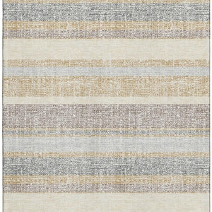 HomeRoots 8' Gold and Beige Striped Washable Round Rug – Durable, UV-Protected, Ideal for High-Traffic Areas 718596
