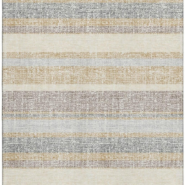 HomeRoots 8' Gold and Beige Striped Washable Round Rug – Durable, UV-Protected, Ideal for High-Traffic Areas 718596
