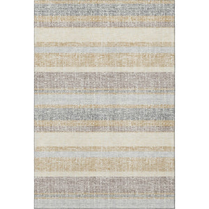 HomeRoots 8' Gold and Beige Striped Washable Round Rug – Durable, UV-Protected, Ideal for High-Traffic Areas 718596
