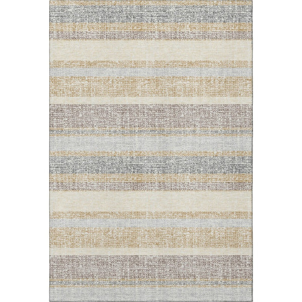 HomeRoots 8' Gold and Beige Striped Washable Round Rug – Durable, UV-Protected, Ideal for High-Traffic Areas 718596