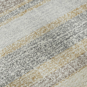 HomeRoots 8' Gold and Beige Striped Washable Round Rug – Durable, UV-Protected, Ideal for High-Traffic Areas 718596