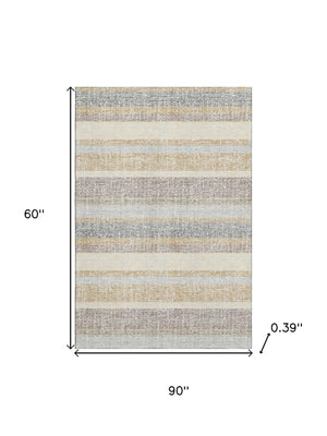 HomeRoots 8' Gold and Beige Striped Washable Round Rug – Durable, UV-Protected, Ideal for High-Traffic Areas 718596