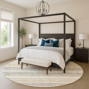 HomeRoots 8' X 10' Striped Gold and Beige Area Rug - Washable, UV Protected, Stylish & Durable for Homes 718597