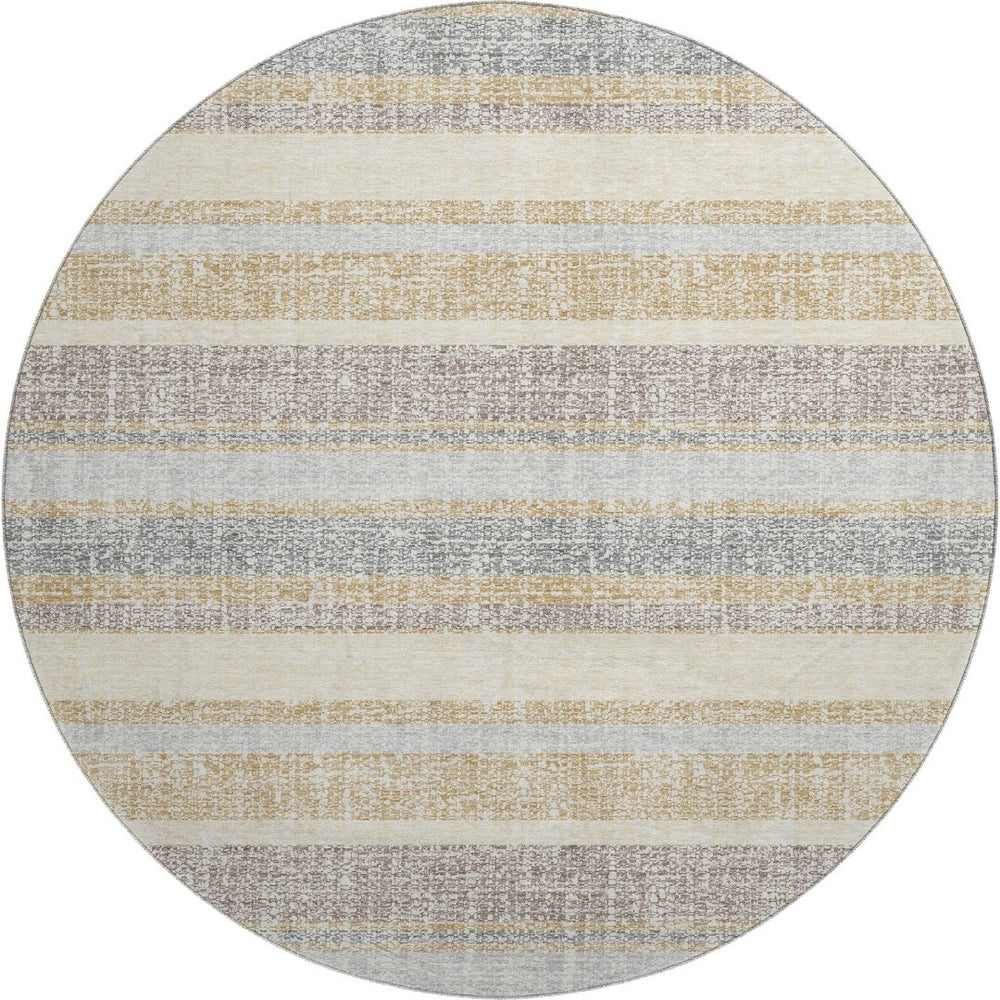 HomeRoots 8' X 10' Striped Gold and Beige Area Rug - Washable, UV Protected, Stylish & Durable for Homes 718597