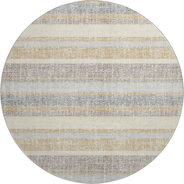 HomeRoots 8' X 10' Striped Gold and Beige Area Rug - Washable, UV Protected, Stylish & Durable for Homes 718597