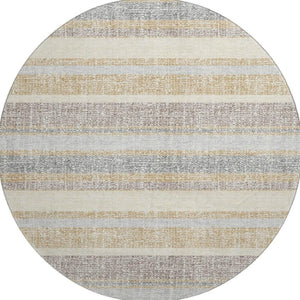 HomeRoots 8' X 10' Striped Gold and Beige Area Rug - Washable, UV Protected, Stylish & Durable for Homes 718597