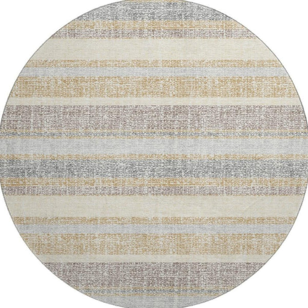 HomeRoots 8' X 10' Striped Gold and Beige Area Rug - Washable, UV Protected, Stylish & Durable for Homes 718597