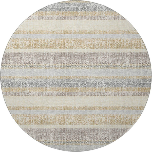 HomeRoots 8' X 10' Striped Gold and Beige Area Rug - Washable, UV Protected, Stylish & Durable for Homes 718597