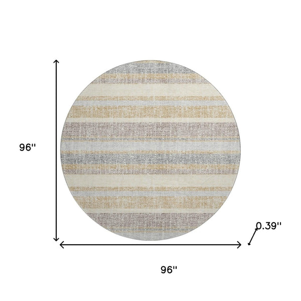 HomeRoots 8' X 10' Striped Gold and Beige Area Rug - Washable, UV Protected, Stylish & Durable for Homes 718597