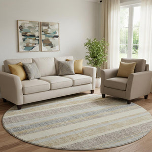 HomeRoots 8' X 10' Striped Gold and Beige Area Rug - Washable, UV Protected, Stylish & Durable for Homes 718597