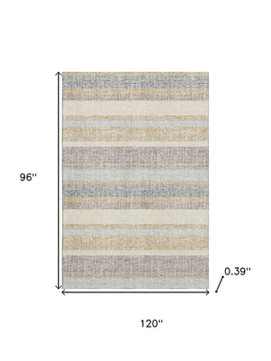 HomeRoots 9' X 12' Gold And Beige Striped Area Rug - Washable, UV-Protected, Pet-Friendly, Stylish & Durable! 718598