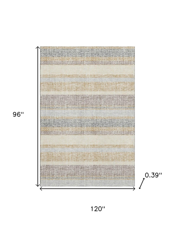 HomeRoots 9' X 12' Gold And Beige Striped Area Rug - Washable, UV-Protected, Pet-Friendly, Stylish & Durable! 718598