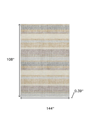 HomeRoots 10' Washable Gold and Beige Striped Area Rug - UV Protected, Durable and Stylish for Any Space 718599