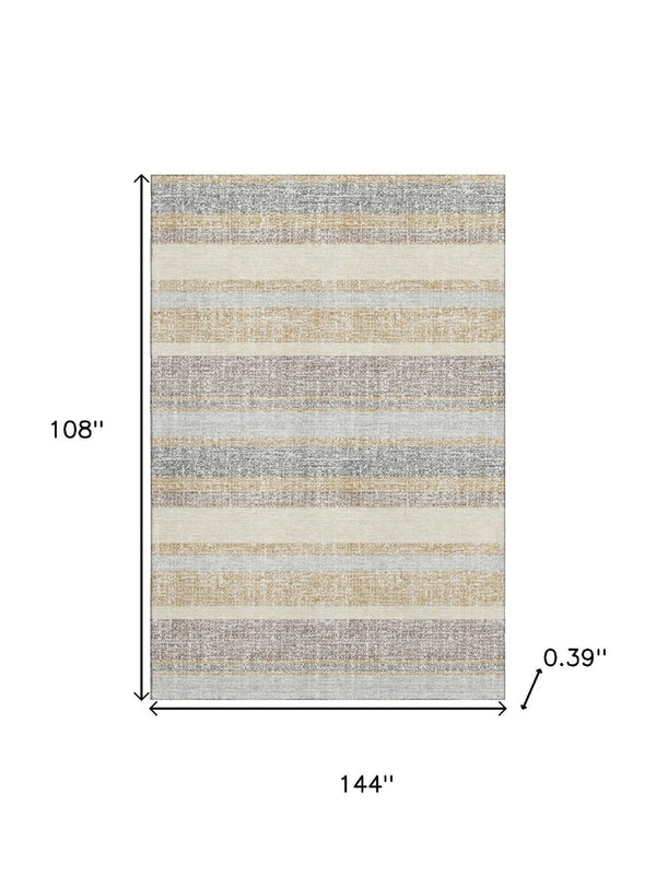 HomeRoots 10' Washable Gold and Beige Striped Area Rug - UV Protected, Durable and Stylish for Any Space 718599