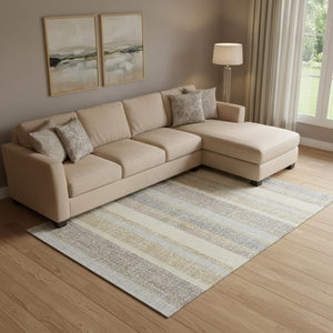 HomeRoots 10' Washable Gold and Beige Striped Area Rug - UV Protected, Durable and Stylish for Any Space 718599