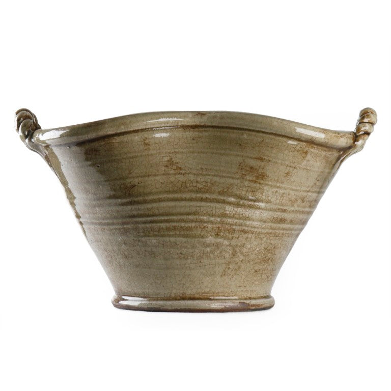 Zentique Grey Pottery Matte Ceramic Accent Vase 18x9x10in — Durable Neutral Decor for Shelves & Centerpieces 7185 Grey