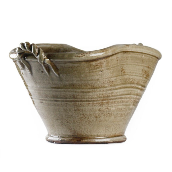 Zentique Grey Pottery Matte Ceramic Accent Vase 18x9x10in — Durable Neutral Decor for Shelves & Centerpieces 7185 Grey