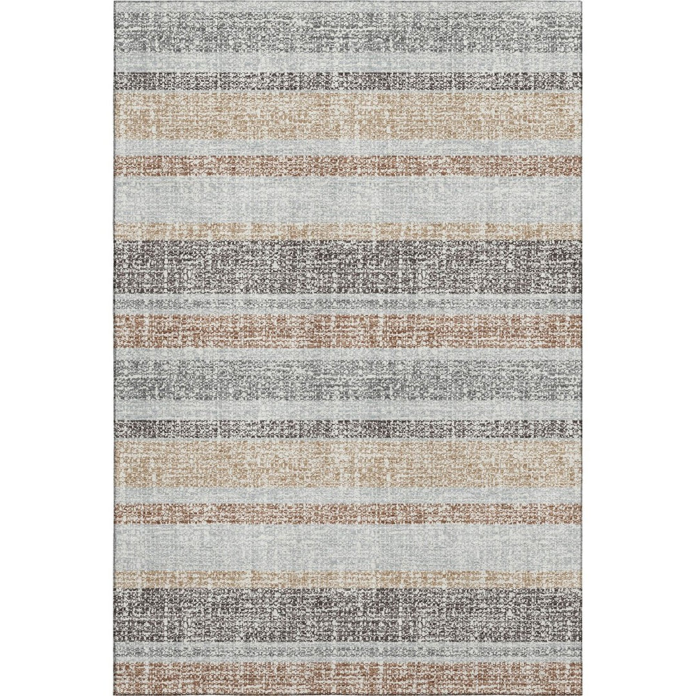 HomeRoots 5' Gray and Beige Striped Washable Area Rug - UV Protected, Stain Resistant for Busy Homes & Pets 718601