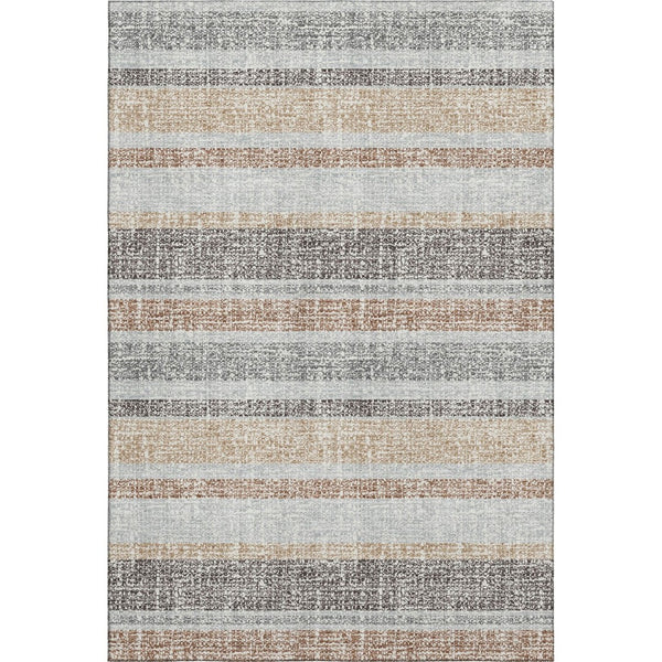 HomeRoots 8' Gray And Beige Striped Round Rug - Washable, UV Protected, Stain Resistant, Perfect for Any Room 718602