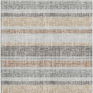 HomeRoots 8' Gray And Beige Striped Round Rug - Washable, UV Protected, Stain Resistant, Perfect for Any Room 718602