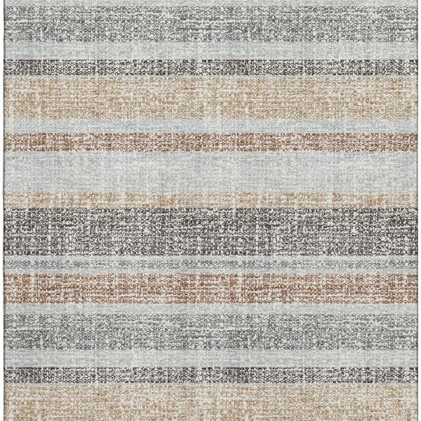 HomeRoots 8' Gray And Beige Striped Round Rug - Washable, UV Protected, Stain Resistant, Perfect for Any Room 718602