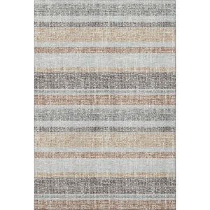 HomeRoots 8' Gray And Beige Striped Round Rug - Washable, UV Protected, Stain Resistant, Perfect for Any Room 718602