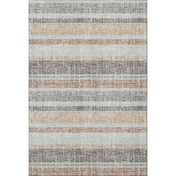 HomeRoots 8' Gray And Beige Striped Round Rug - Washable, UV Protected, Stain Resistant, Perfect for Any Room 718602