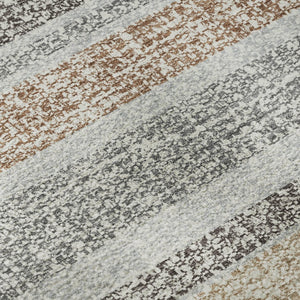 HomeRoots 8' Gray And Beige Striped Round Rug - Washable, UV Protected, Stain Resistant, Perfect for Any Room 718602