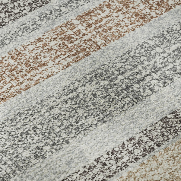 HomeRoots 8' Gray And Beige Striped Round Rug - Washable, UV Protected, Stain Resistant, Perfect for Any Room 718602
