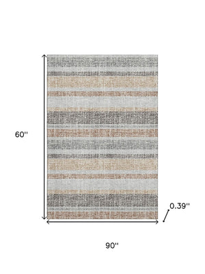 HomeRoots 8' Gray And Beige Striped Round Rug - Washable, UV Protected, Stain Resistant, Perfect for Any Room 718602