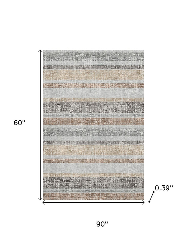 HomeRoots 8' Gray And Beige Striped Round Rug - Washable, UV Protected, Stain Resistant, Perfect for Any Room 718602