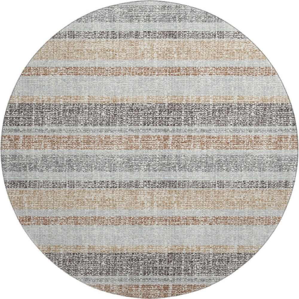 HomeRoots 8' X 10' Gray and Beige Striped Washable Area Rug - Durable, UV-Protected, Perfect for High-Traffic Spaces 718603