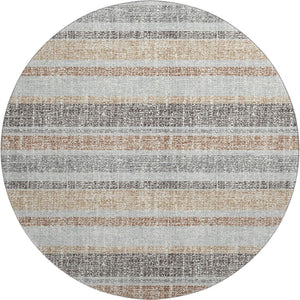 HomeRoots 8' X 10' Gray and Beige Striped Washable Area Rug - Durable, UV-Protected, Perfect for High-Traffic Spaces 718603
