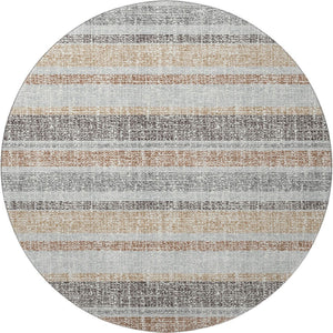 HomeRoots 8' X 10' Gray and Beige Striped Washable Area Rug - Durable, UV-Protected, Perfect for High-Traffic Spaces 718603