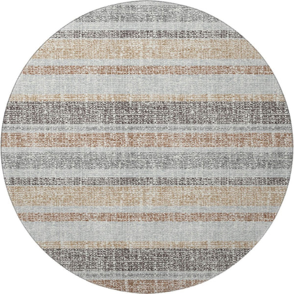 HomeRoots 8' X 10' Gray and Beige Striped Washable Area Rug - Durable, UV-Protected, Perfect for High-Traffic Spaces 718603