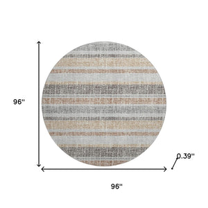 HomeRoots 8' X 10' Gray and Beige Striped Washable Area Rug - Durable, UV-Protected, Perfect for High-Traffic Spaces 718603
