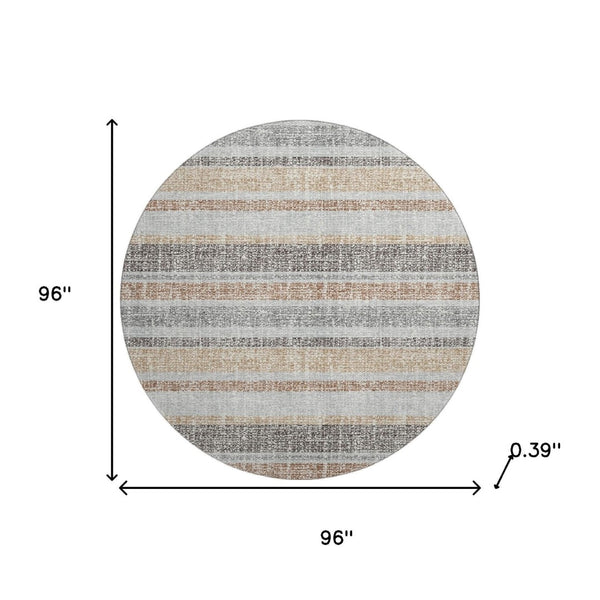 HomeRoots 8' X 10' Gray and Beige Striped Washable Area Rug - Durable, UV-Protected, Perfect for High-Traffic Spaces 718603