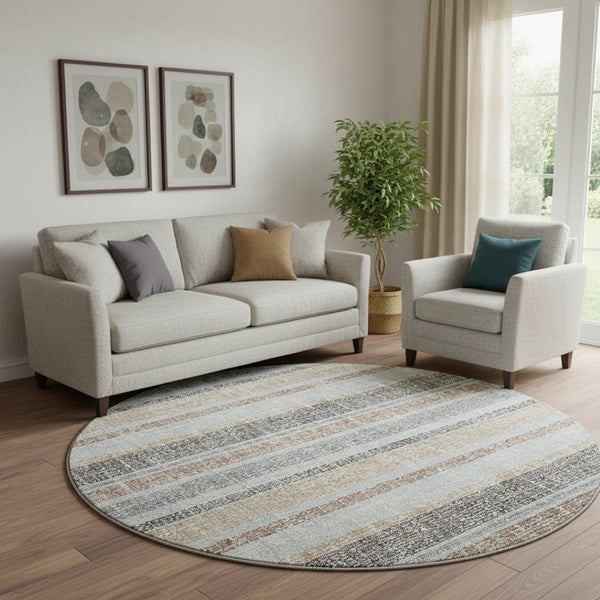 HomeRoots 8' X 10' Gray and Beige Striped Washable Area Rug - Durable, UV-Protected, Perfect for High-Traffic Spaces 718603
