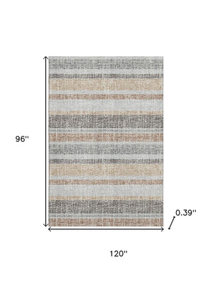 HomeRoots 9' X 12' Gray And Beige Striped Area Rug - Washable, UV-Protected, Perfect for High-Traffic Homes 718604