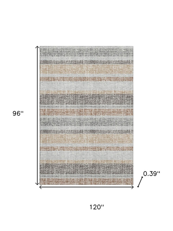 HomeRoots 9' X 12' Gray And Beige Striped Area Rug - Washable, UV-Protected, Perfect for High-Traffic Homes 718604