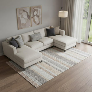 HomeRoots 9' X 12' Gray And Beige Striped Area Rug - Washable, UV-Protected, Perfect for High-Traffic Homes 718604