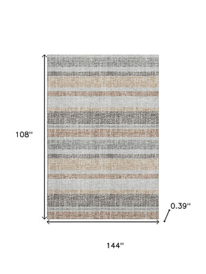 HomeRoots 10' Gray and Beige Striped Washable Area Rug - Durable, UV-Protected, Perfect for High-Traffic Spaces! 718605